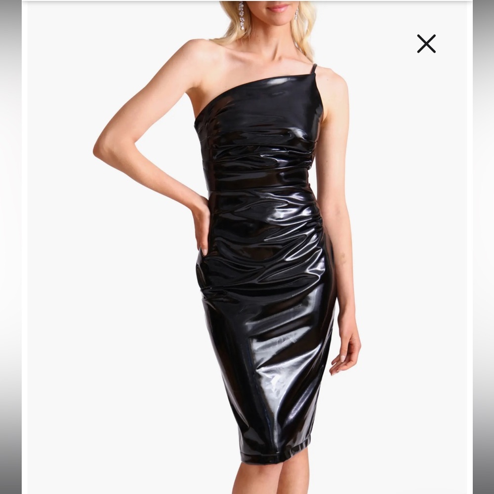Avec Les Filles Faux-Ever Leather™ Body-Con Dress New With Tags Size XS Black
